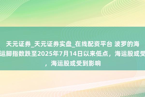 天元证券_天元证券实盘_在线配资平台 波罗的海干散货运脚指数跌至2025年7月14日以来低点，海运股或受到影响